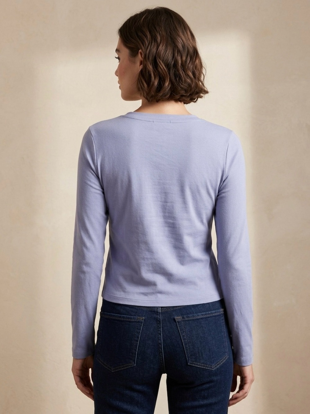 Vintage Y2K Express Lavender Blue Button Henley Knit Top Cropped Size L NWT - Picture 5 of 8
